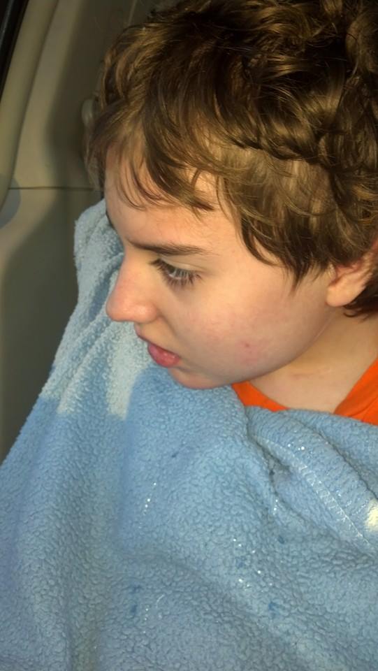 In the van driving home